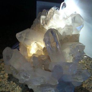 White Crystal Cluster with Custom Steel Stand